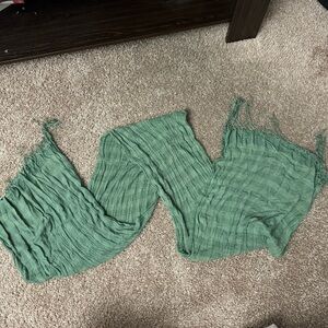 Women’s Green Striped Fringed Scarf ~70”